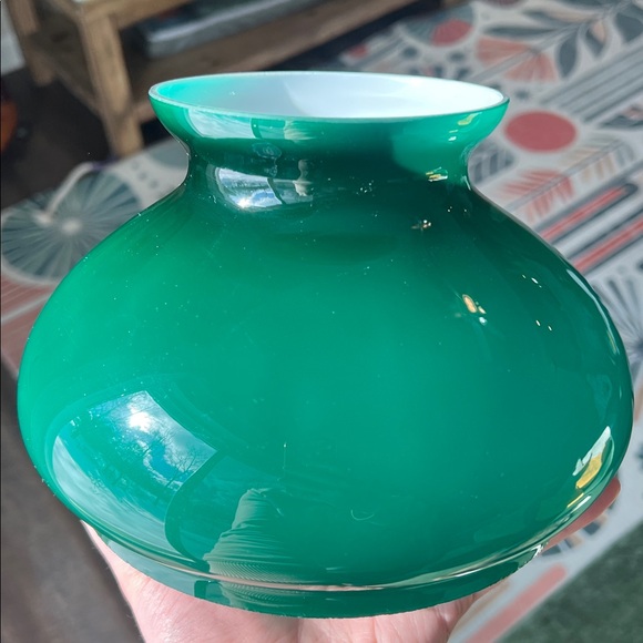 Antique Vintage Emerald Green White Cased Glass Student Lamp Shade - Picture 10 of 10
